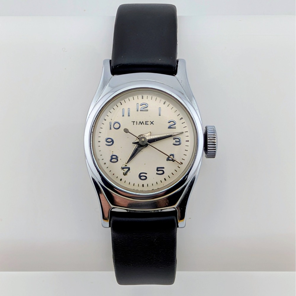 Vintage 1950s Timex US Time Manual Wind Watch Cream Dial Blue Numerals 23mm